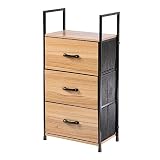 Meyvaser - Cómoda Cajonera con 3 Cajones de Tela Plegable y 1 Estante Abierto Armario de Cajonera para Oficina Estudio Dormitorio Estilo Industrial 81x25x41 cm Marrón Rústico