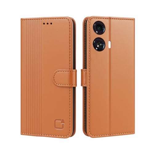 Image of AIBEX Shock Proof Flip Compatible for Motorola G96 5G / Motorola Edge 50 Fusion 5G Flip Cover Leather Finish | Inside TPU with Card Pockets | Wallet Stand | Complete Protection Flip Case - Brown