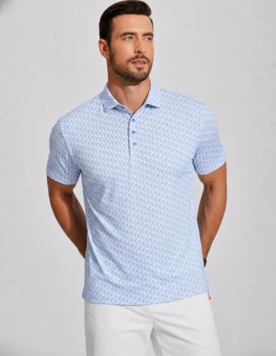 Image of Alex Vando Mens Golf Shirts Short Sleeve Breeze Quick-Dry Print Polo Shirt