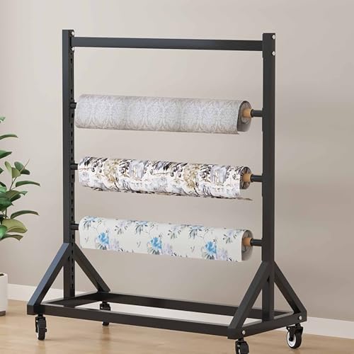 Stojak do przechowywania rolek z rólki niestandardowej - Heavy Duty Commercial Textile Rack z regulowanym prętem wiszącym, mobilny organizer stalowy na kółkach, ruchomy uchwyt do walców winylowych, ok