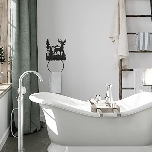 Elk Towel Ring For Bathroom Matte Black Hand Towel Holder Hardware Cabin Towel Ring Rustic Bathroom Towel Holders Wall Mount Round Hand Towel Racks Bath Towel Rings For Kitchen Decor Accessories (Elk) #TOP6