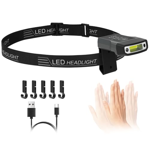 HOTUT Head Torch Rechargeable, Clip on Cap Visor Light, Super Bright Headlamp with 5 Light Modes, LED Headlight with Motion Sensor Control, Waterproof & Lightweight, for Fishing Running Camping Hiking
