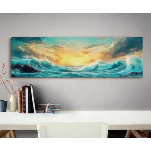 Toile vague océanique et coucher de soleil pour une ambiance évasion dans votre salon 30x90