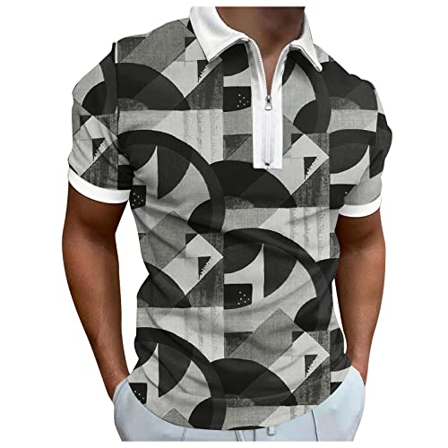 Polo para hombre con cremallera de manga corta, básico, de secado rápido, camiseta de golf, deporte, transpirable, con cremallera, polo para hombre, ropa deportiva al aire libre, F-gris., 3XL