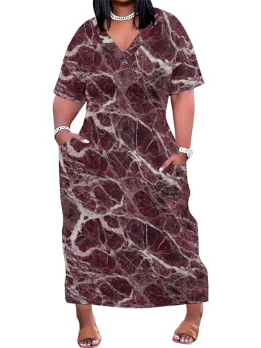 Image of PinkPatty Women's Plus Size Short Sleeve Maxi Dress Casual Loose V Neck Long Dress with Pockets
