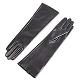 Types de gants : fourchettes Gants classiques en cuir véritable pour femme avec couverture complète des bras et compatibilité avec écran tactile pour une tenue formelle, Noir , M 50CM