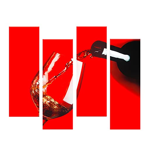 SINDA Romantic Red Wine Glass Wall Art, Frameless Wall Art Large Modern Printing Glass Panels Read to Hang Wall Decor Home Decor for Bedroom,Living Room,Dining room,Office 4 Pcs 10