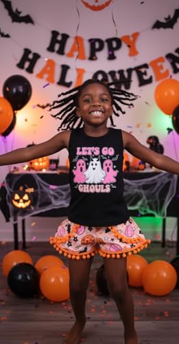 Image of Unique Baby Girls Toddler Big Kid Sleeveless Tank with Pom Pom 2pc Shorts Set Outfit