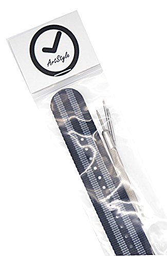 ArtStyle Watch Band with 1.5mm Thickness Quality Nylon Strap and Heavy Duty Brushed Buckle (Black/Grey, 24mm)