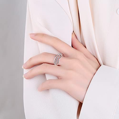 Anxiety Ring for Women, Silver Fidget Ring for Anxiety Spinner Ring Band Adjustable Rings for Women Men Girls,Silver Plated Stress Reliever Gifts for Anxiety Relief Retro Spinning Ring Solid Jewellery