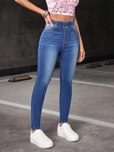 Image of Shasmi Women's Light Blue High Waist Skinny Jeans Stretch Denim Jeggings for Women | Elastic Waist Slim Fit Jeans | Casual Pocket Skinny Denim Pants (Jeans 240