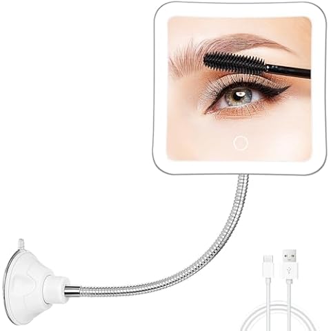 Fabuday Flexible Gooseneck 30X Lighted Magnifying Mirror - Upgraded Rechargeable Makeup Mirror with Lights and Magnification, LED Travel Mirror with Suction Cup for Bathroom, 3 Color Lighting, Square Cover