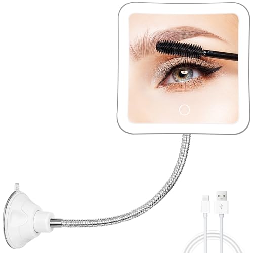 Fabuday Flexible Gooseneck 30X Lighted Magnifying Mirror - Upgraded Rechargeable Makeup Mirror with Lights and Magnification, LED Travel Mirror with Suction Cup for Bathroom, 3 Color Lighting, Square