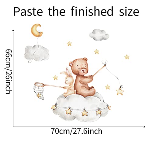 Cute Bear And Bunny On Clouds Nursery Decor Cute Bear And Rabbit With Clouds Stars Wall Decals Vinyl Wall Stickers For Kids Boys Girls Bedroom Daycare Classroom Playroom And Kids Room Wall Decor #TOP6