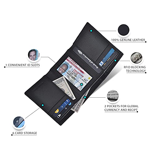 Estalon Real Leather Wallet For Men - Rfid Slim Trifold Wallets Front Pocket Credit Card Holder Tri Fold Id Window Christmas Gift #TOP1