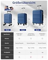 Kono 28" Großer Leichter ABS+PC Hartschalenkoffer mit TSA-Schloss, Marine – Ansicht 3