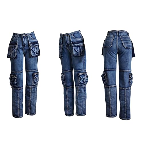 Women's Stretch Cargo Jeans Y2k High Waisted Skinny Straight Leg Vintage Denim Pants4