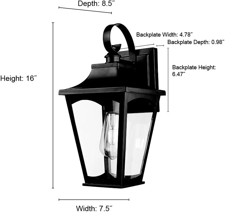 ML Lighting | Curry Collection | 10911-PBK | 1 Light Outdoor Wall Sconce in Powder Coated Black Finish with Clear Glass Shade | Perfect for Walkways, Porches, Backyards, Patios, and Driveways