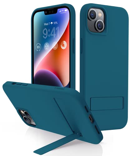 TORRAS Designed for iPhone 15 Plus Case & iPhone 14 Plus Case Silicone, Invisible Kickstand, 10FT Military Grade Drop Tested, Soft-Touch Slim Cover for iPhone 15 Plus Phone Case 6.7, Flowery Blue