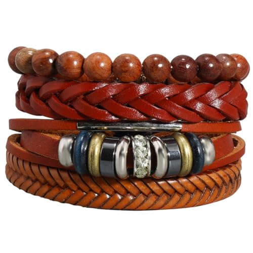 Ipetboom 4pcs Handwoven Braided Leather Bracelet for Men Women Men Women Fashion Adjustable Friendship Rope Bracelet