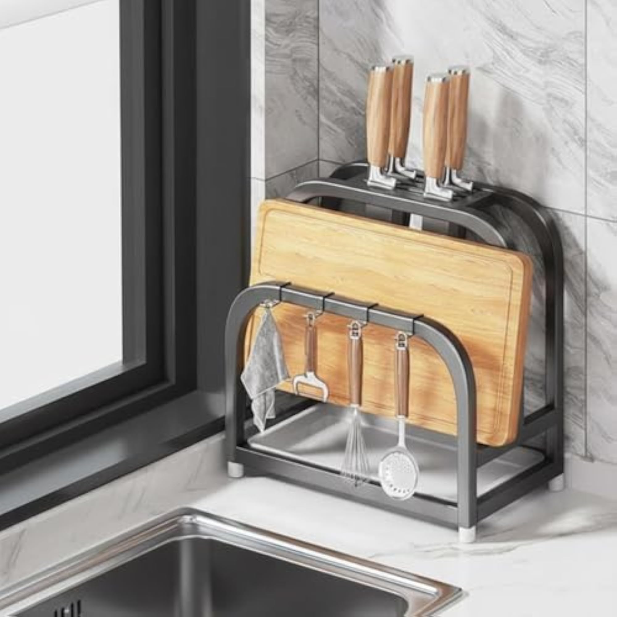 Stainless Steel Kitchen Storage Rack, Multifunctional Organizer