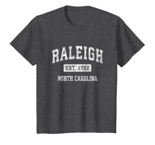 Raleigh North Carolina NC Vintage Established Sports Design T-Shirt, Youth, Dark Heather Grey, Small