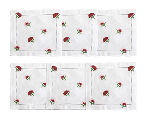 Quang Thanh Embroidery - Set Of 6 Embroidered Cocktail Napkins With Flower Design, Eco Friendly Napkins, Cotton Beverage Napkins For Dinner, Gatherings, Events, Holidays, Daily Use – 6’’X 6’’. #TOP5