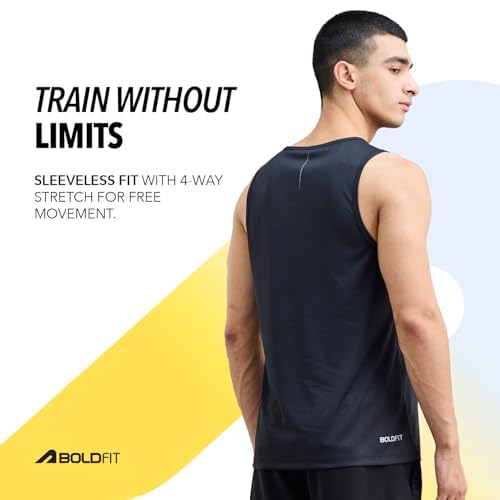 Image of Boldfit Men's Polyester Regular Fit Vest - Multipurpose Sando for Gym, Running, Outdoor - Sleeveless Undershirt, Round Neck Baniyan - Quick Drying, Breathable
