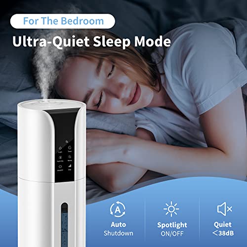 Humidifiers For Bedroom Large Room, 9L/2.4Gal Cool Mist Top Fill Humidifier With Essential Oil Remote Control 360°Nozzle For Home Baby Office Plants Bedroom (White) #TOP4