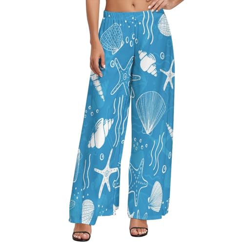 Seashells and Starfish Wide Leg Pants for Women High Waisted Womens Casual Pants Lounge Pants