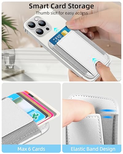 Image of HiWe for Magsafe Wallet, Magnetic Card Holder for iPhone 15 /14 /13 /12 Series, Leather Wallet, Fit 6 Cards, RFID Blocking, White