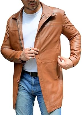 Jild Leather Car Coat for Men – 3/4 Length Trench Style Real Lambskin Jacket (XL)