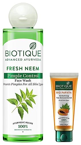 Image of Biotique Bio Neem Purifying Face Wash, 200 ml And Biotique Bio Papaya Revitalizing Tan Removal Scrub, 50g