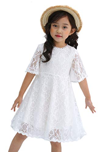 Youwon Flower Girls Dress Lace Dress Vintage Country Wedding Party Dress 2-6 7-16 Off-White 14-16 Years