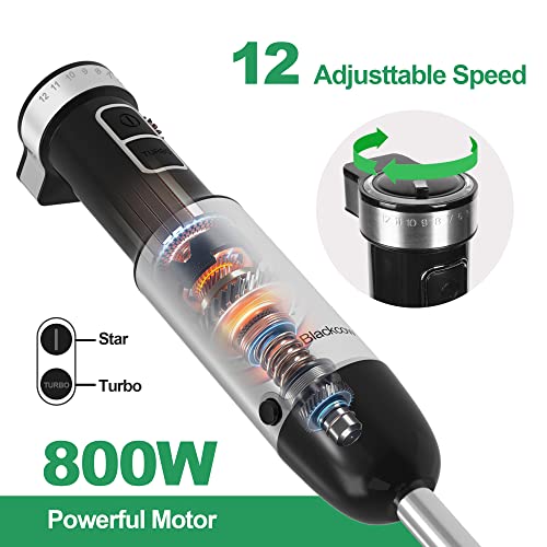 Blackcow - Liquidificadora elétrica de 800 W com 12 velocidades e turbo, misturador de mão com cabo