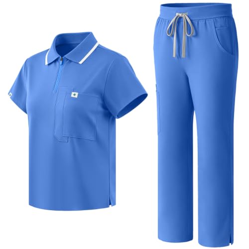 Image of Scrubs for Women, Short Length Zip Polo & Straight Pant 8 Pockets