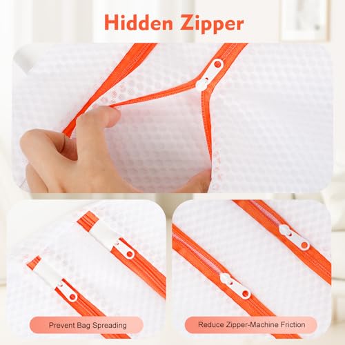 Cozary 3 Stück Wäschenetz für Waschmaschine, [Upgrade] Doppelte Schicht Wäschesack mit Reißverschluss, Wäschebeutel für BH, Socken, Unterwäsche, Babykleidung - Weiß (30x30 cm, 40x40 cm, 50x50cm)