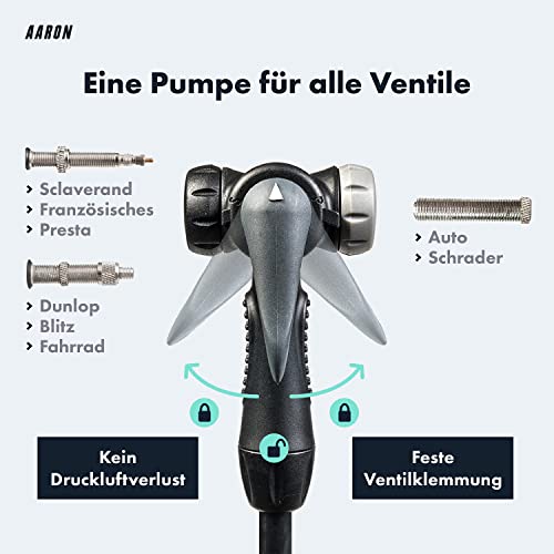 Fahrradpumpe AARON Sport One mit Manometer für verschiedene Ventile
