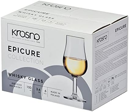 Krosno Bourbon Whiskey Brandy Cognac Tasting Glasses | Set of 6 | 100 ML | Large Water Cocktail Set | Perfect for Home, Restaurants and Kitchen Set | Dishwasher Safe Snifter Whiskey Glass