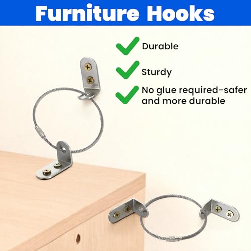 4 Set Furniture Anchors Furniture Wall Anchor Anti-Tip Anchors Stainless Steel Wall Anchor Earthquake Straps Falling Prevention Device Cabinet Anti Tip Kit for Baby Proofing Safety