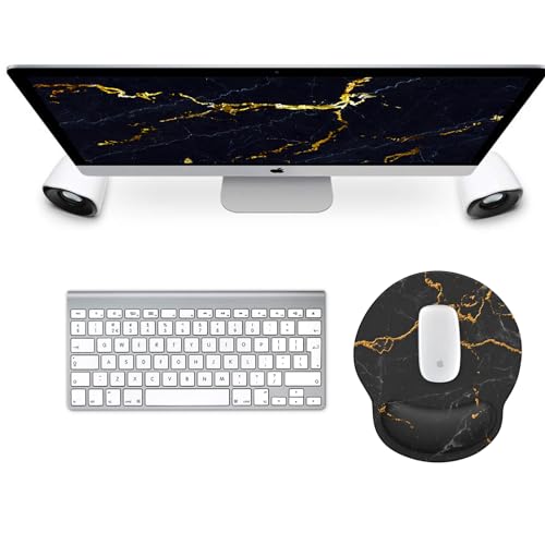 Image of eulps Mouse Pad with Wrist Rest, Comfortable Computer Mousepad with Gel Wrist Support Smooth Surface and Non-Slip PU Base for Pain Relief, Laptop, Office & Home (Black Marble)