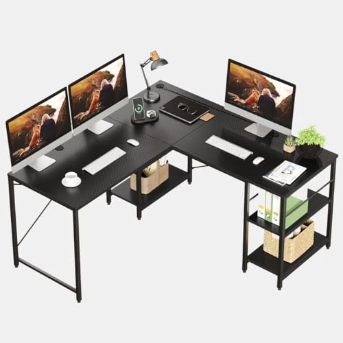 Bestier 95.2'' Two Person L Shaped Desk with Shelves