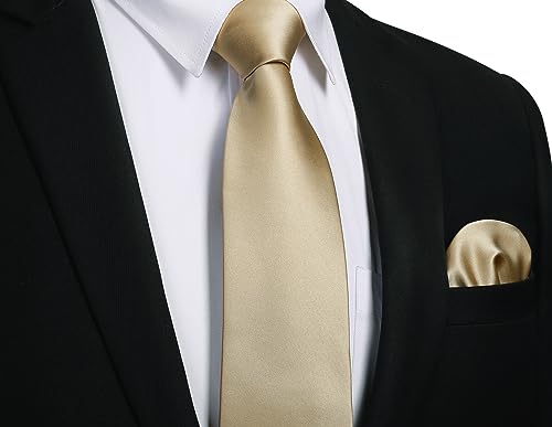 Image of Enlision Mens Ties Solid Color Satin Necktie Ties for men Handkerchief Cufflinks Pocket Squares for Wedding