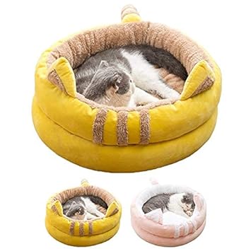 Ubersweet Imported Round Pet Bed Cozy Dog Sleeping Bed Plush Dog Bed Cat Sleeping Bed with Non Slip Bottom Warm Cat Beds_144915