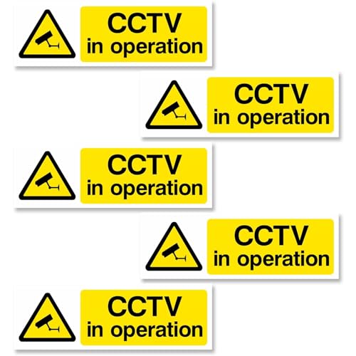 5 PCS CCTV in Operation Sign 15×5cm Self-Adhesive Weatherproof CCTV Stickers Rigid PVC Landscape Warning Signs for Window Outdoor Indoor Use (Yellow)