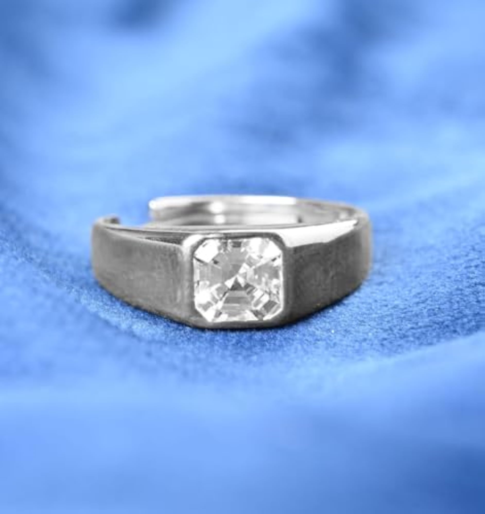 Women's 925 Sterling Silver Asscher Solitaire Ring, Size Adjustable