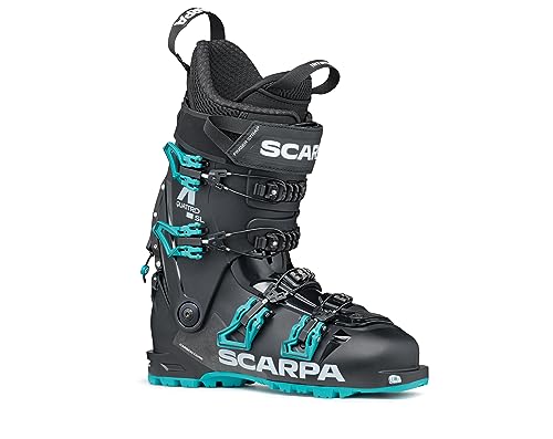 SCARPA Women's 4-Quattro SL 100 Flex Freeride Alpine Touring Ski Boots with GripWalk for Backcountry & Downhill Skiing - Black/Lagoon - 22