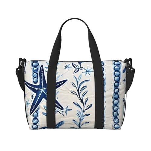 Travel Duffle Bag Sea Starfish Seashell Weekender Overnight Bags Luggage Bag for Women Men Waterproof Sports Gym Bag Hand Bag with Shoulder Strap