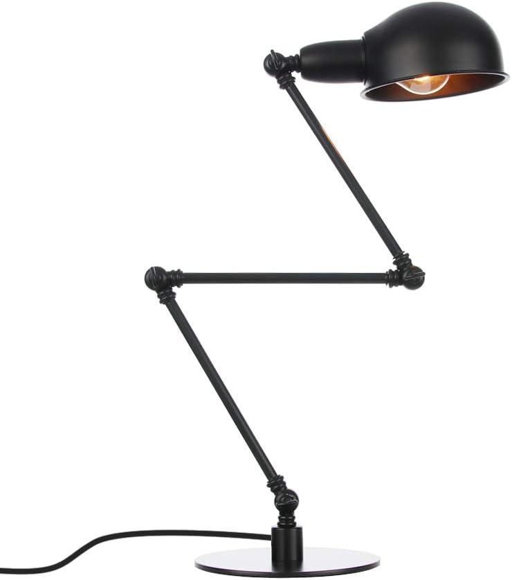 Vintage Desk Lamp, Antique Foldable Metal Adjustable Long Swing Arm Lights with Steering Head, Industrial Office Task Table Lamp Reading Lamp,Black