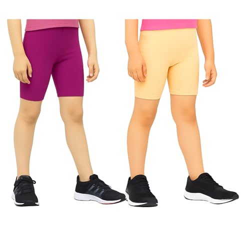 Image of Girls Tights & Short for Girl Kid in Solid Colours | Soft Stretchable Fabric - Ideal for Sports, Yoga - Pack of 2